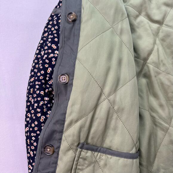 BLANKNYC Reversible Quilted Jacket XS Olive Navy Ditsy Floral Boxy Button Front - Picture 8 of 16